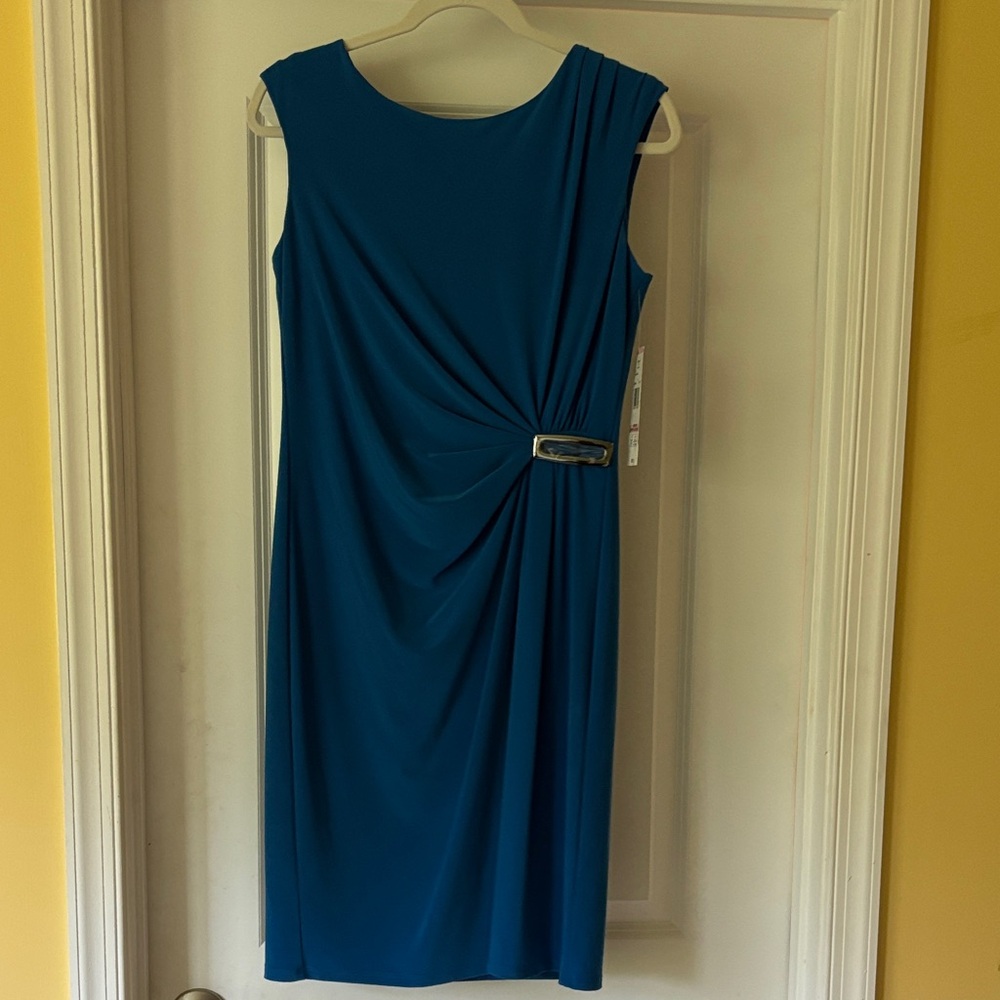 Evan Picone Teal Midi Dress with Buckle Detail